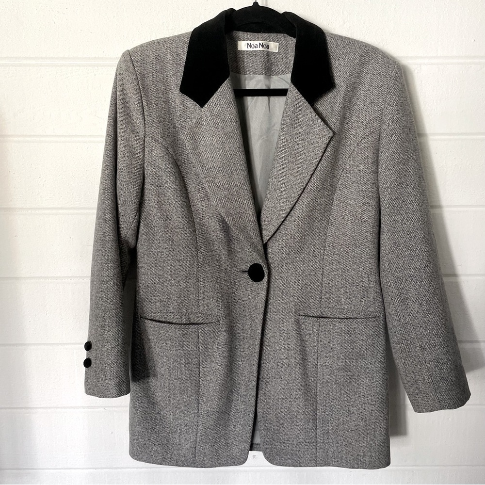 NoaNoa Wool Blend Blazer Jacket with Velvet Details Size M-L
